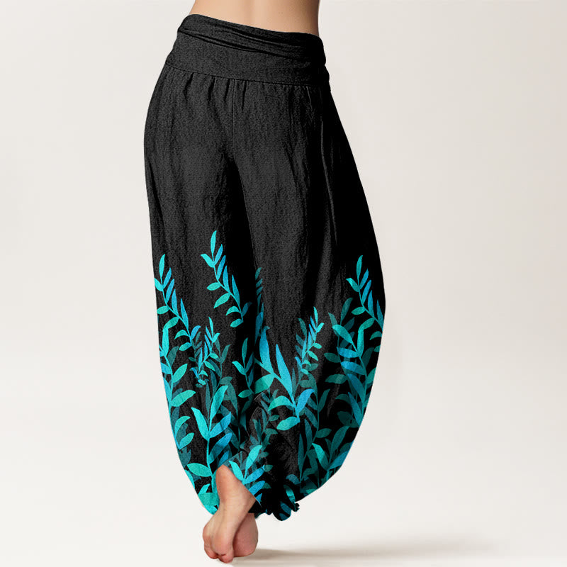 Buddha Stones Casual Leaves Pattern Women's Elastic Waist Harem Pants - image 1