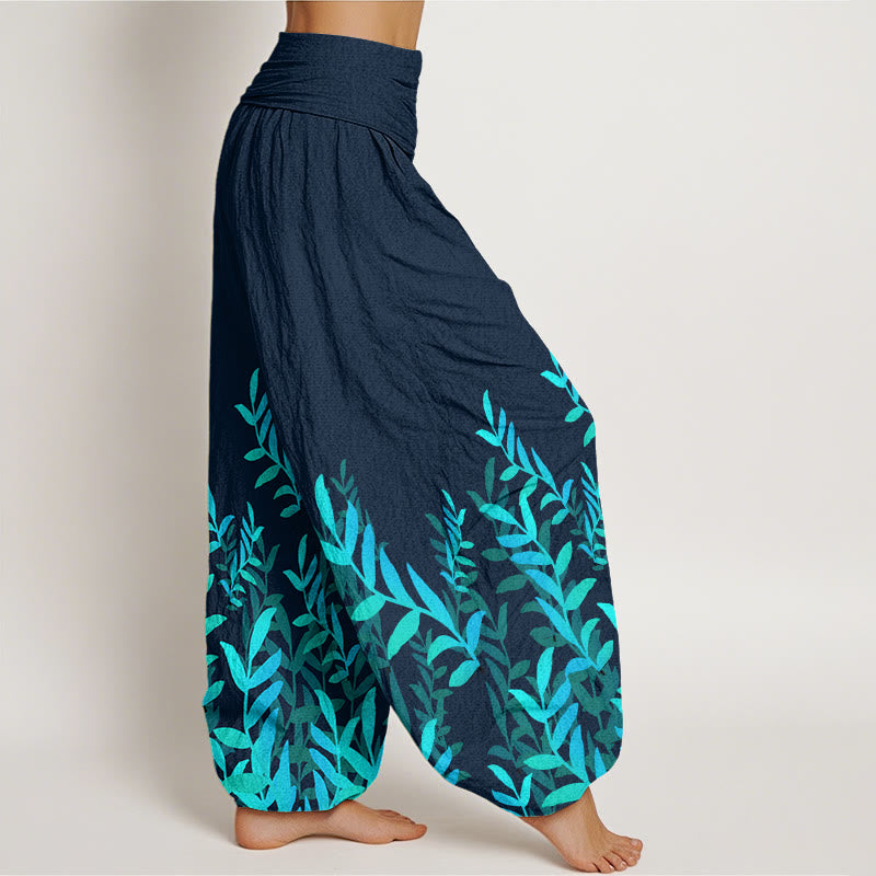 Buddha Stones Casual Leaves Pattern Women's Elastic Waist Harem Pants - image 9