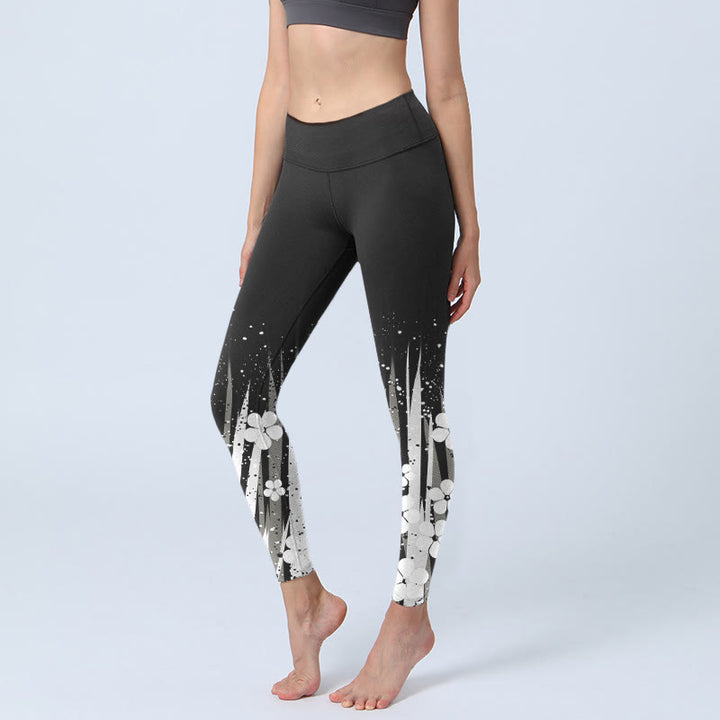 Buddha Stones White Flowers Aquatic Plants Pattern Print Gym Leggings Women's Yoga Pants - Black - US18,UK/AU22,EU50 (4XL) - image 0