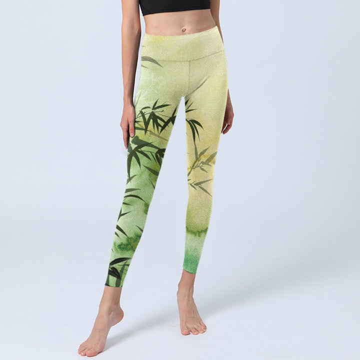 Buddha Stones Blooming Bamboo Pattern Print Gym Leggings Women's Yoga Pants - image 5