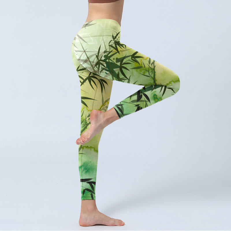 Buddha Stones Blooming Bamboo Pattern Print Gym Leggings Women's Yoga Pants - image 3
