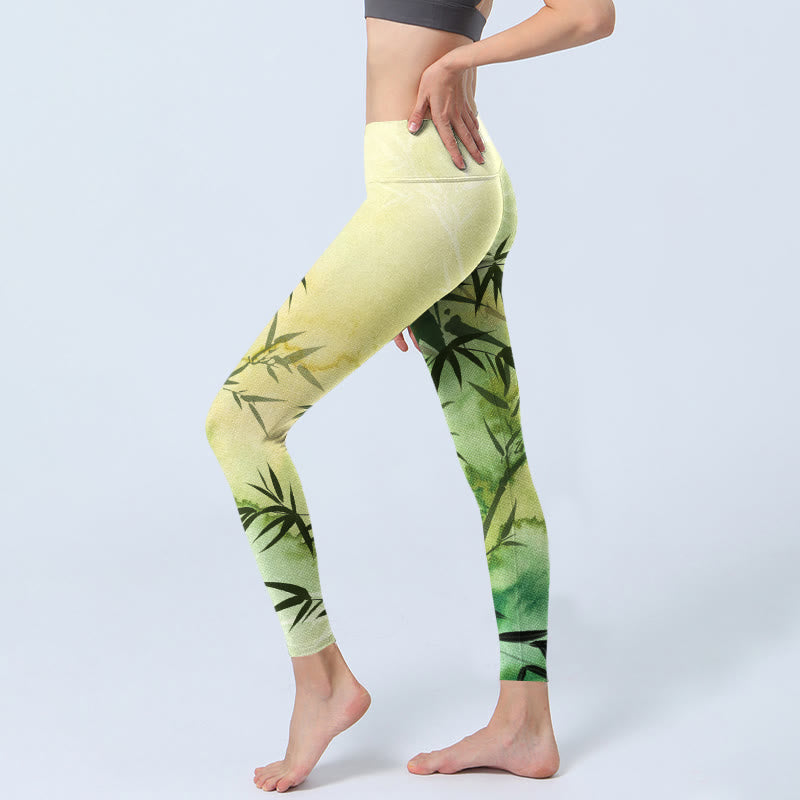 Buddha Stones Blooming Bamboo Pattern Print Gym Leggings Women's Yoga Pants - image 2