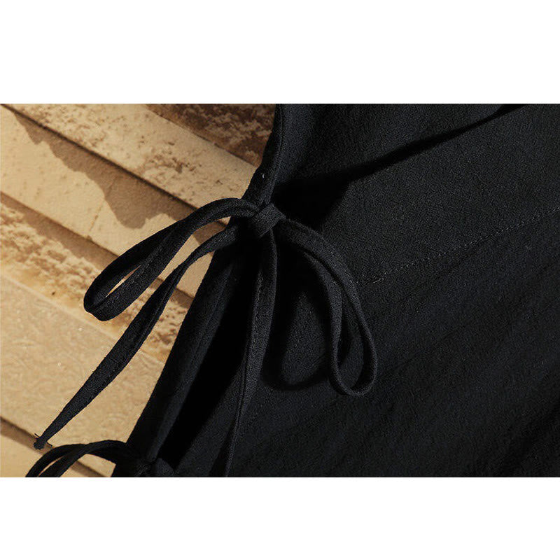 Buddha Stones Tang Suit Embroided Crane Pattern Lace-Up Side Men's Cotton Linen Short Sleeve T-Shirt - image 6