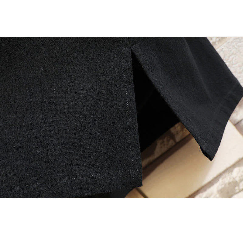 Buddha Stones Tang Suit Embroided Crane Pattern Lace-Up Side Men's Cotton Linen Short Sleeve T-Shirt - image 8