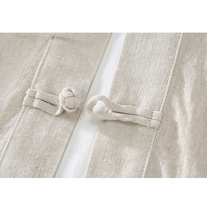 Buddha Stones Vintage Plain Tang Suit Chinese Frog-Button Cotton Linen Men's Shirt With Pockets - image 4