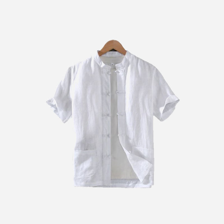 Buddha Stones Vintage Plain Tang Suit Chinese Frog-Button Cotton Linen Men's Shirt With Pockets - image 11