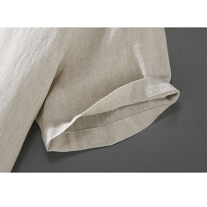 Buddha Stones Vintage Plain Tang Suit Chinese Frog-Button Cotton Linen Men's Shirt With Pockets - image 8