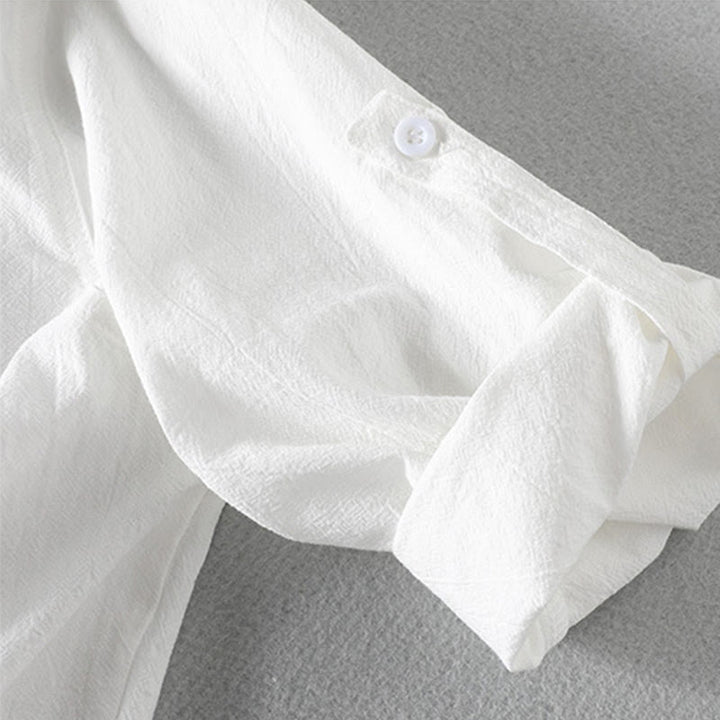 Buddha Stones Vintage Casual Plain Single Breasted Three Quarter Sleeve Men's Cotton Linen Shirt With Pocket - image 7