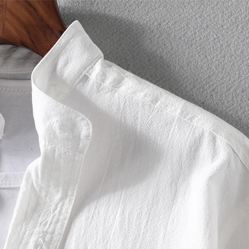 Buddha Stones Vintage Casual Plain Single Breasted Three Quarter Sleeve Men's Cotton Linen Shirt With Pocket - image 12