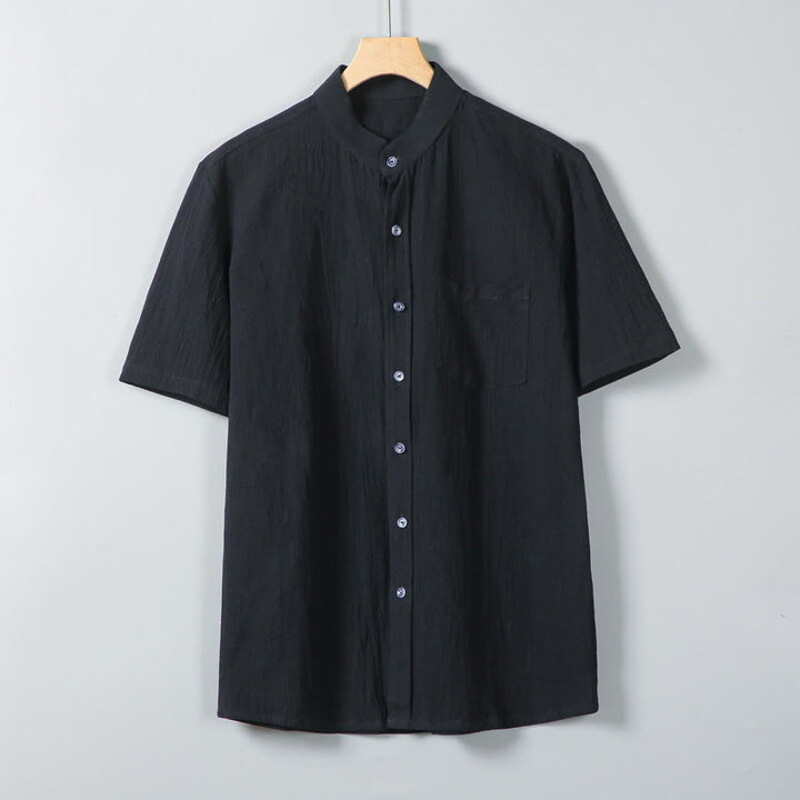 Buddha Stones Daily Printing Solid Color Single Breasted Men's Short Sleeve Cotton Linen Shirt WIth Pockets - Black - US/UK/AU46,EU56 (5XL) - image 8