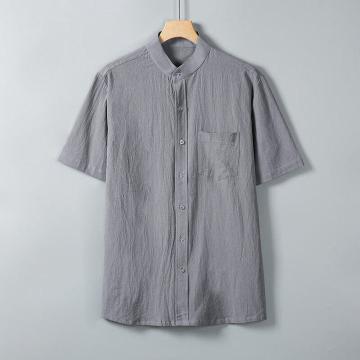 Buddha Stones Daily Printing Solid Color Single Breasted Men's Short Sleeve Cotton Linen Shirt WIth Pockets - DarkGray - US/UK/AU46,EU56 (5XL) - image 0