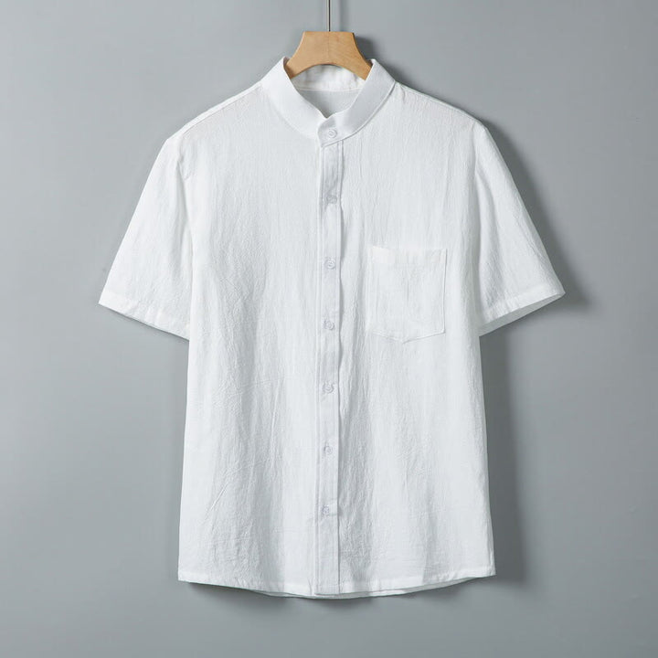 Buddha Stones Daily Printing Solid Color Single Breasted Men's Short Sleeve Cotton Linen Shirt WIth Pockets - White - US/UK/AU46,EU56 (5XL) - image 1