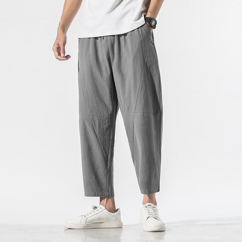 Buddha Stones Vintage Jacquard Solid Color Drawstring Cotton Linen Men's Harem Pants With Pockets - DarkGray - US/UK/AU46,EU56 (5XL) - image 0