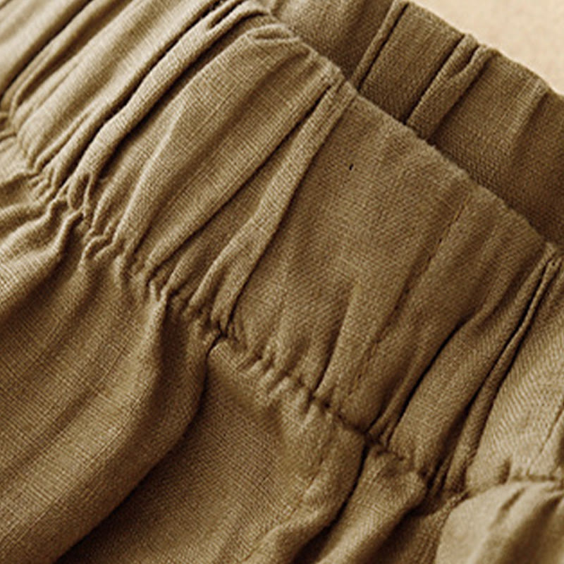 Buddha Stones Summer Plain Casual 7-8 Length Buttons Women's Cotton Linen Harem Pants With Pockets - image 2