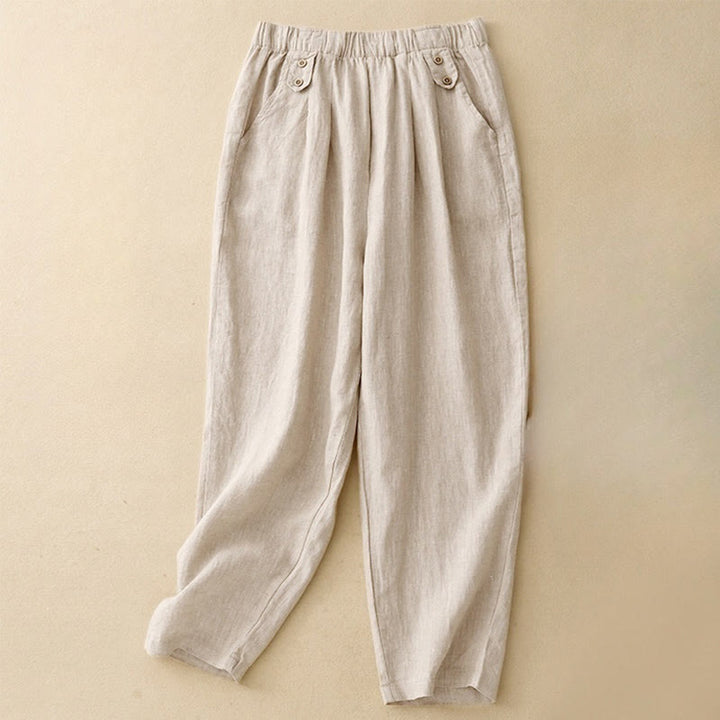 Buddha Stones Summer Plain Casual 7-8 Length Buttons Women's Cotton Linen Harem Pants With Pockets - Beige - US8-10,UK/AU12-14,EU40-42 (2XL) - image 10