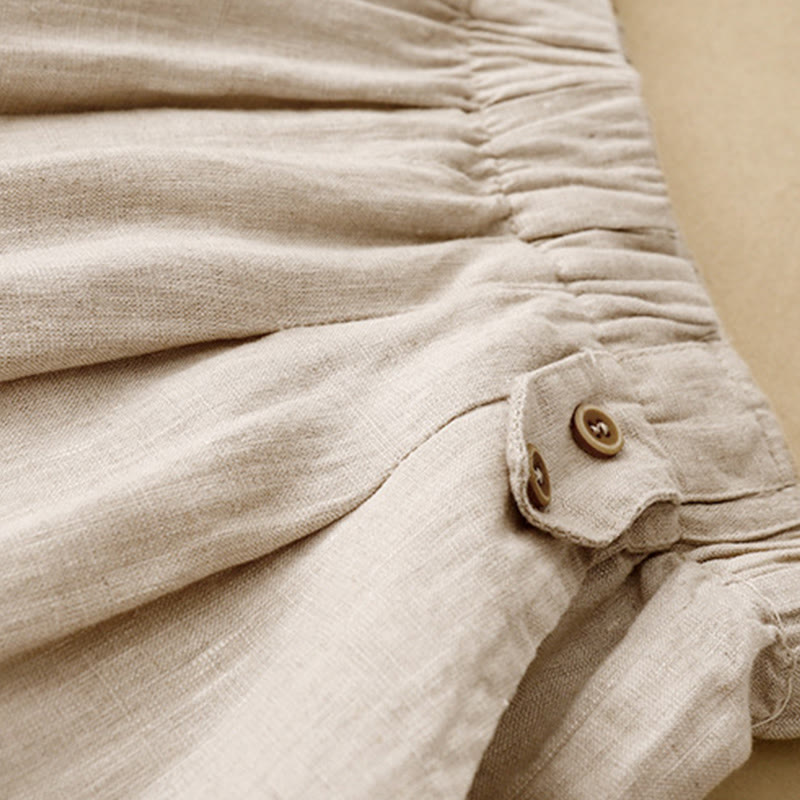 Buddha Stones Summer Plain Casual 7-8 Length Buttons Women's Cotton Linen Harem Pants With Pockets - image 14