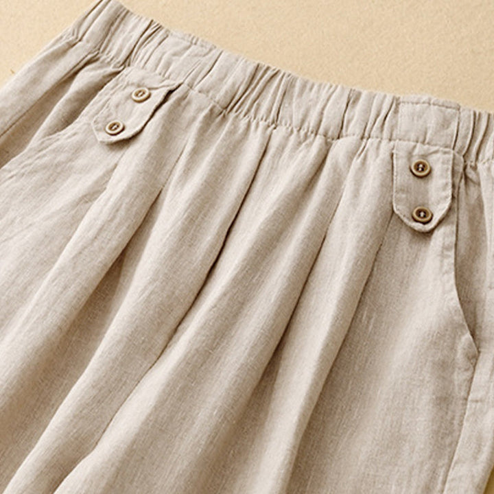 Buddha Stones Summer Plain Casual 7-8 Length Buttons Women's Cotton Linen Harem Pants With Pockets - image 16