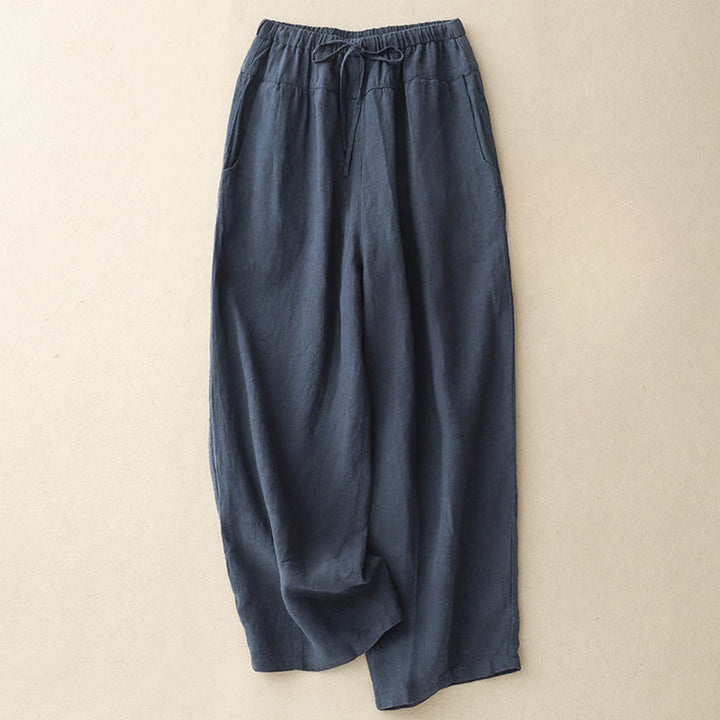 Buddha Stones Summer Plain Casual 7-8 Length Lace-up Women's Cotton Linen Harem Pants With Pockets - DarkBlue - US8-10,UK/AU12-14,EU40-42 (2XL) - image 10