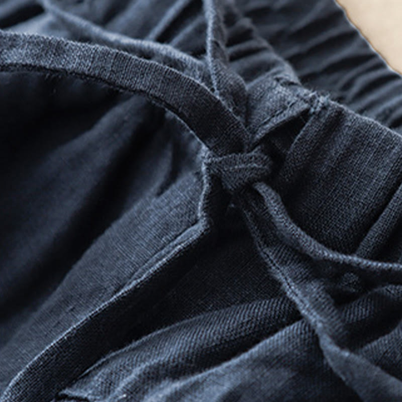 Buddha Stones Summer Plain Casual 7-8 Length Lace-up Women's Cotton Linen Harem Pants With Pockets - image 13