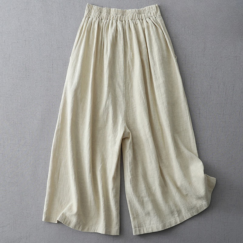 Buddha Stones Casual Plain Loose 7-8 Length Women's Polyester Wide Leg Pants With Pockets - image 1