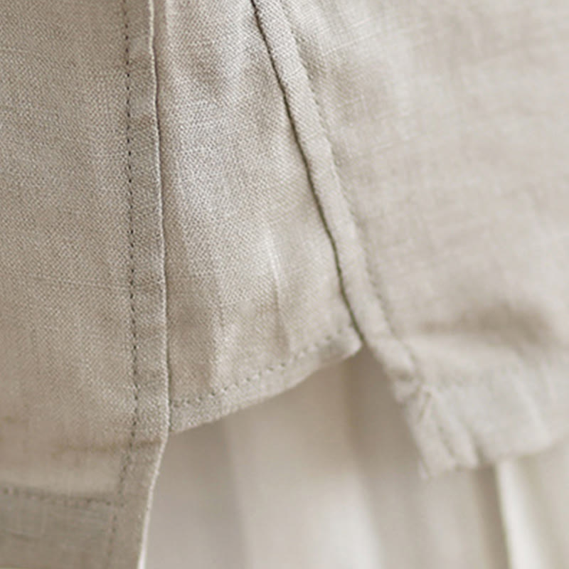 Buddha Stones Casual Women's Embroidered Flower Pattern Frog-Button Crew Neck Design Half Sleeve Cotton Linen Shirt - image 8