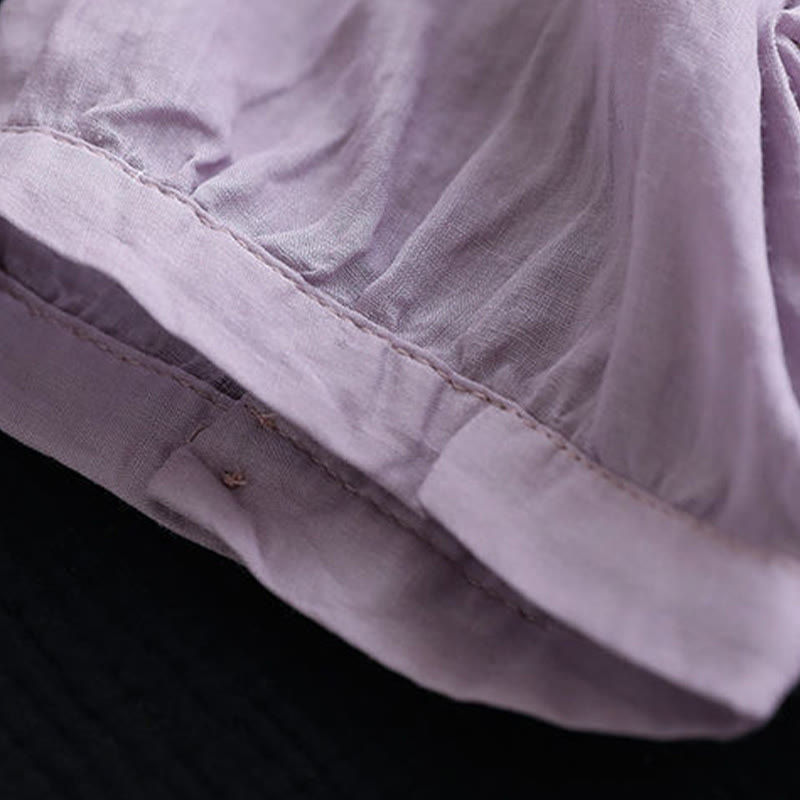 Buddha Stones Summer Casual Embroidered Pattern Women's V-Neck Design Half Sleeve Cotton Linen T-shirt - image 1