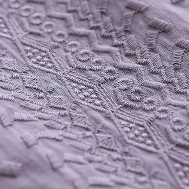 Buddha Stones Summer Casual Embroidered Pattern Women's V-Neck Design Half Sleeve Cotton Linen T-shirt - image 3