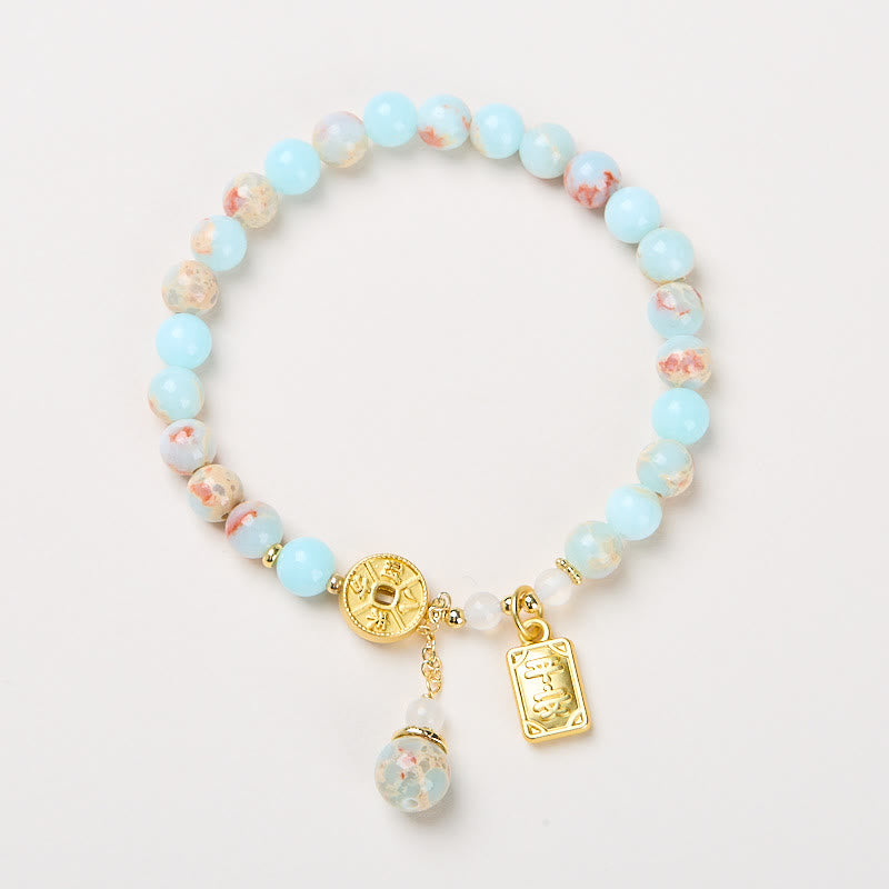 Buddha Stones Shoushan Stone Copper Coin Money From All Directions Wealth Bracelet - image 1