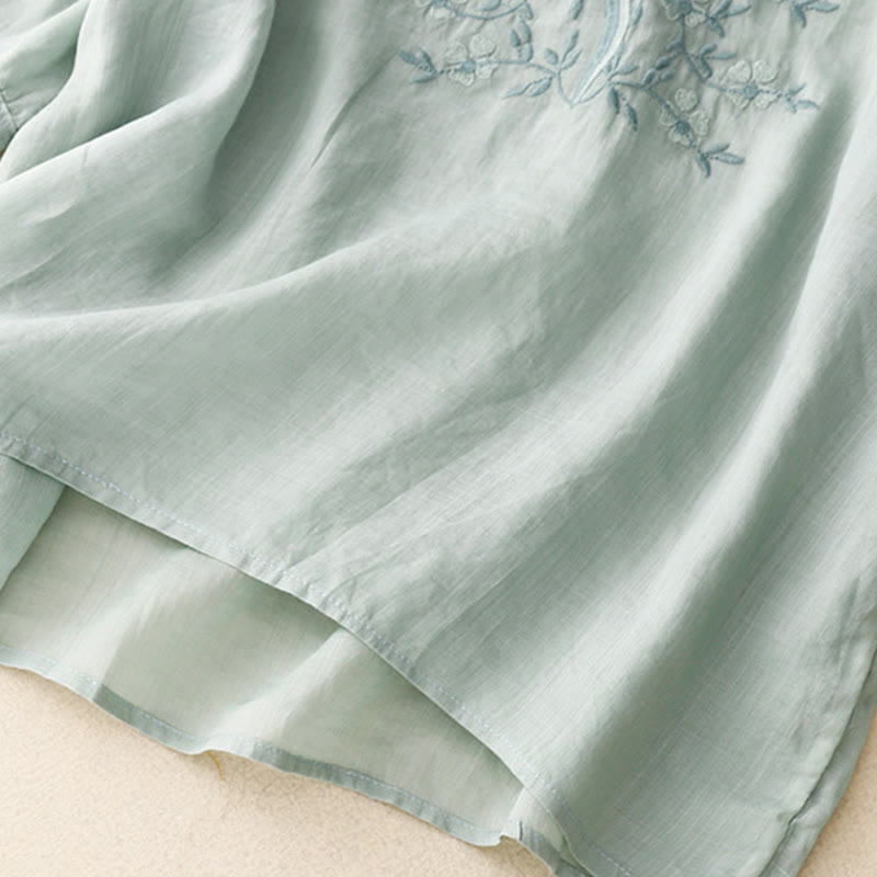 Buddha Stones Summer Casual Embroidered Flowers Women's V-neck Design Half Sleeve Acrylic T-shirt - image 16