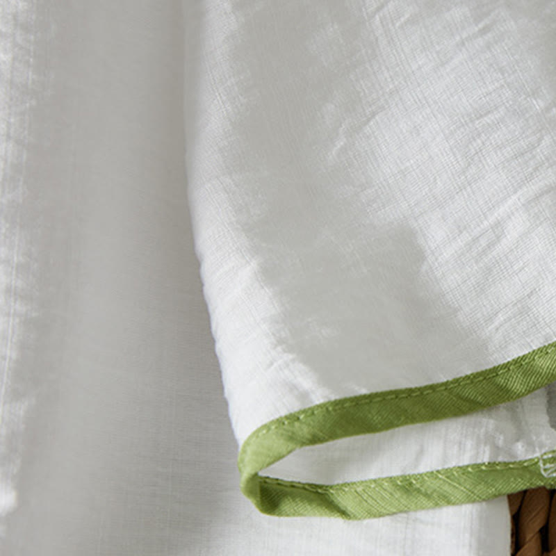 Buddha Stones Casual Women's Flowers Embroidery Pattern Frog-button Slanted Collar Design Three Quarter Sleeve Cotton Linen Shirt - image 5