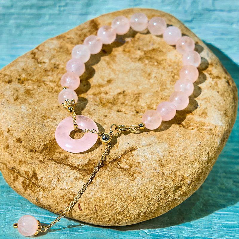 Buddha Stones Natural Pink Crystal Beads Peace Buckle Self-acceptance Bracelet - image 4