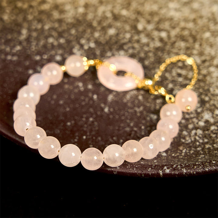 Buddha Stones Natural Pink Crystal Beads Peace Buckle Self-acceptance Bracelet - image 1