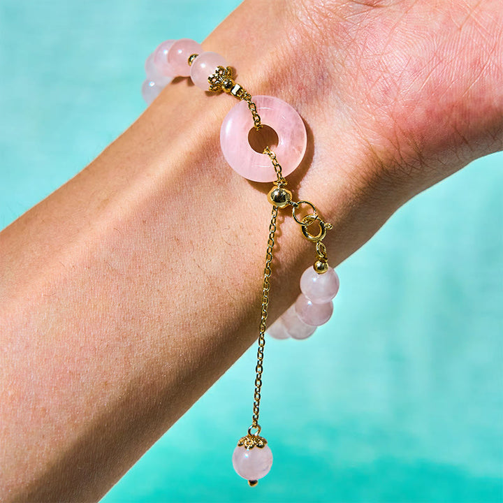 Buddha Stones Natural Pink Crystal Beads Peace Buckle Self-acceptance Bracelet - image 2