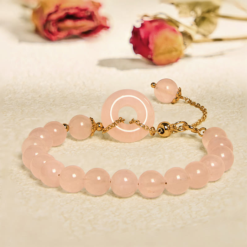 Buddha Stones Natural Pink Crystal Beads Peace Buckle Self-acceptance Bracelet - Pink Crystal(Wrist Circumference 14-22cm) - image 0