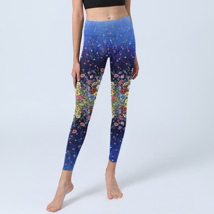Buddha Stones Gradient Color Flower Pattern Print Gym Leggings Women's Yoga Pants - image 5