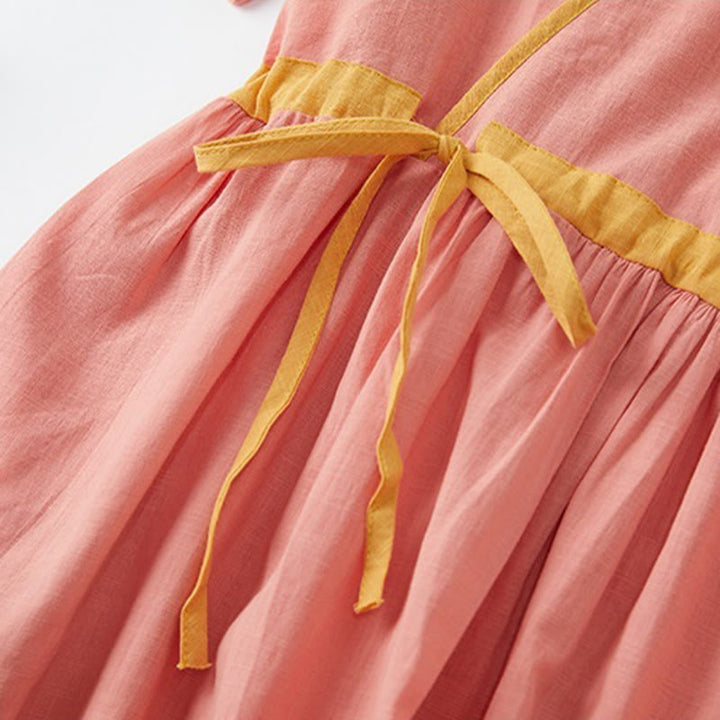 Buddha Stones Summer Casual Stitching Color Lace-up Design V-Neck Short Sleeve Midi Dress - image 4