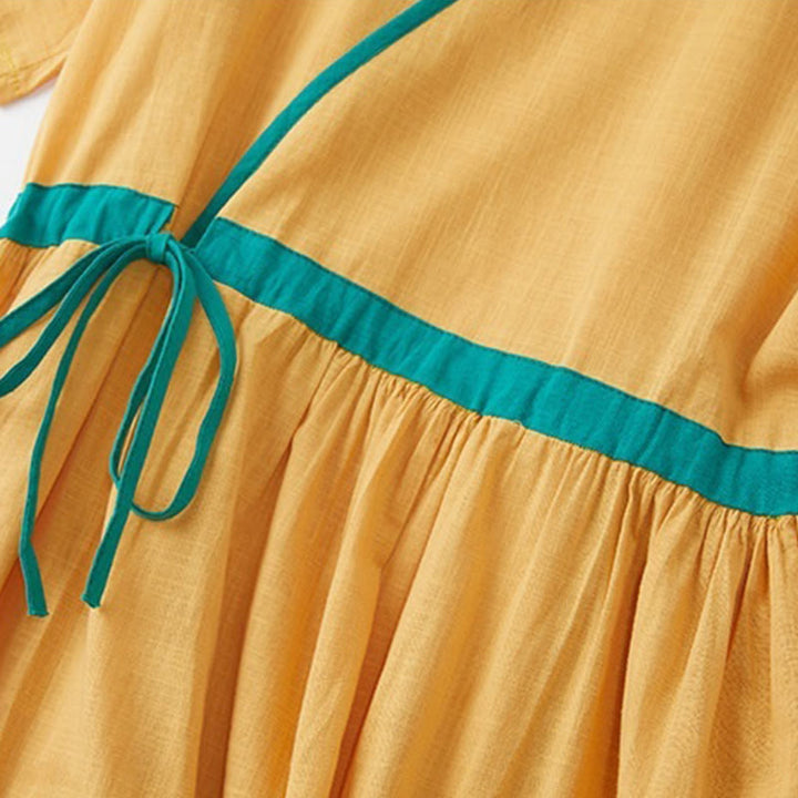 Buddha Stones Summer Casual Stitching Color Lace-up Design V-Neck Short Sleeve Midi Dress - image 14