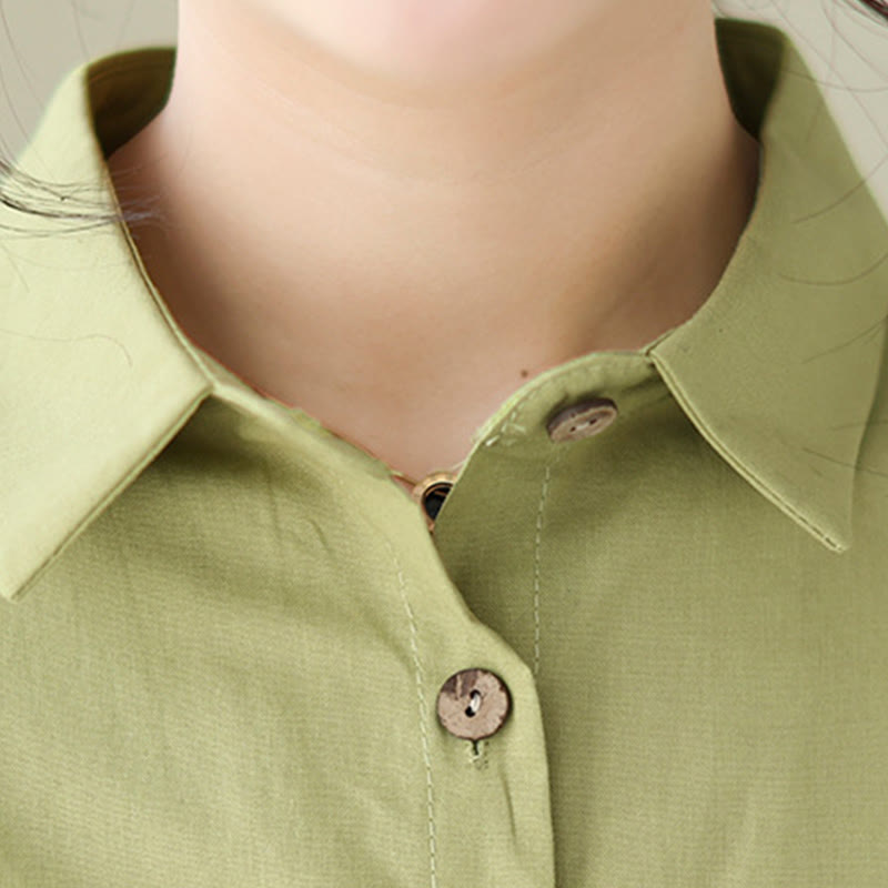 Buddha Stones Summer Casual Plain Buttons Stand Collar Design Three Quarter Sleeve Acrylic Cardigan Midi Dress With Pockets - image 6