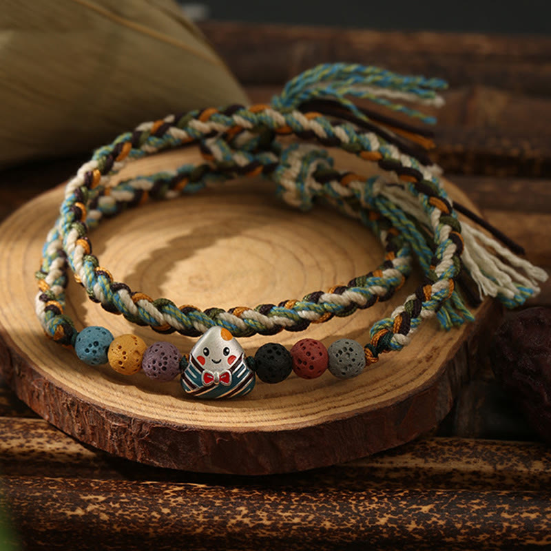 Buddha Stones Dragon Boat Festival Colorful Rope Lava Rock Fu Character Rice Dumplings Luck Braided Bracelet - image 1