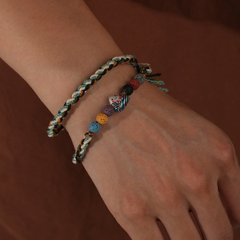 Buddha Stones Dragon Boat Festival Colorful Rope Lava Rock Fu Character Rice Dumplings Luck Braided Bracelet - image 2