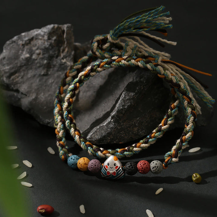 Buddha Stones Dragon Boat Festival Colorful Rope Lava Rock Fu Character Rice Dumplings Luck Braided Bracelet - Green Rope(Wrist Circumference: 15-19cm) - image 0