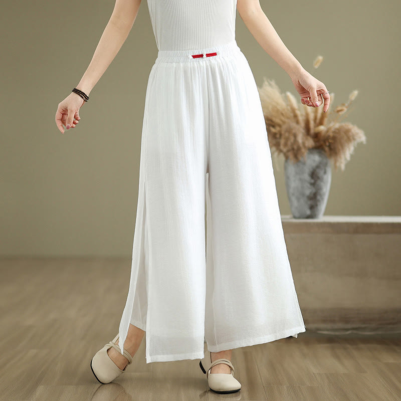 Buddha Stones Casual Vintage Side Slit Hem Design Cotton Linen Women's Wide Leg Pants With Pockets - White - US8-10,UK/AU12-14,EU40-42 (2XL) - image 9