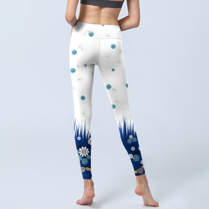 Buddha Stones White Flowers Grass Leaves Pattern Print Gym Leggings Women's Yoga Pants - image 6