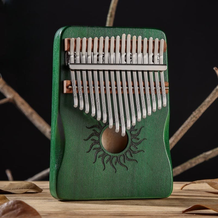 Buddha Stones Kalimba 17/21 Keys Thumb Piano Sun Pattern Maple Wood Beginners Portable Finger Piano - 17 Keys - Green - image 0
