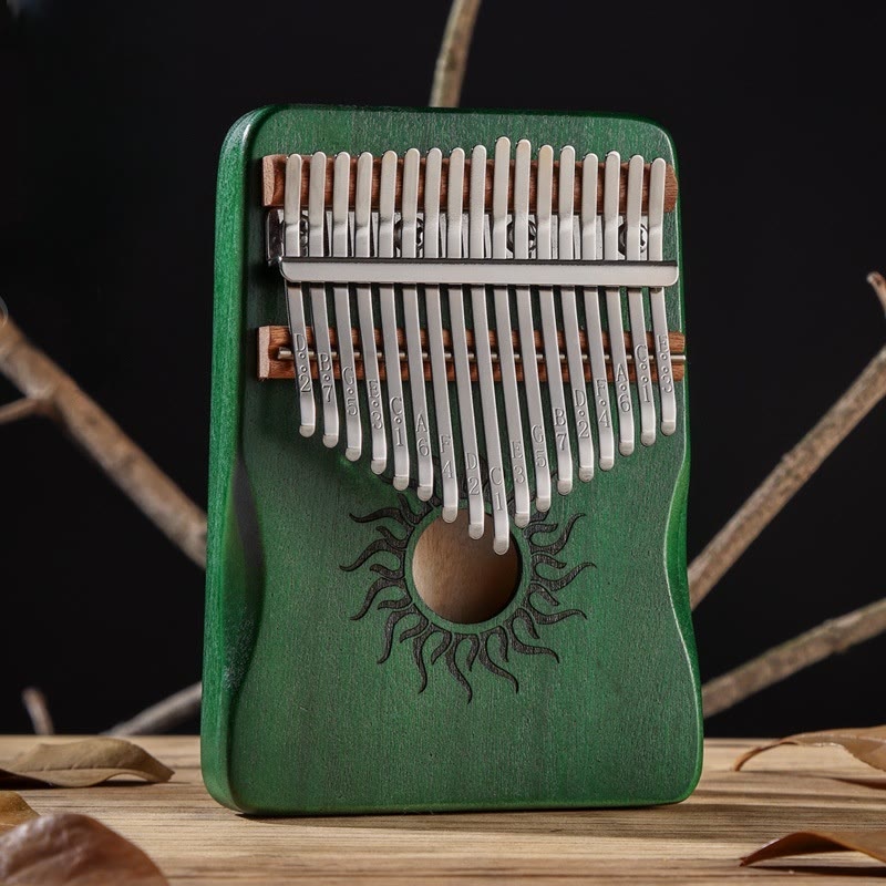 Buddha Stones Kalimba 17/21 Keys Thumb Piano Sun Pattern Maple Wood Beginners Portable Finger Piano - 17 Keys - Green - image 0