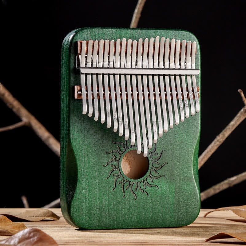 Buddha Stones Kalimba 17/21 Keys Thumb Piano Sun Pattern Maple Wood Beginners Portable Finger Piano - 21 Keys - Green - image 13