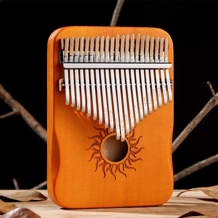 Buddha Stones Kalimba 17/21 Keys Thumb Piano Sun Pattern Maple Wood Beginners Portable Finger Piano - 21 Keys - Yellow - image 15