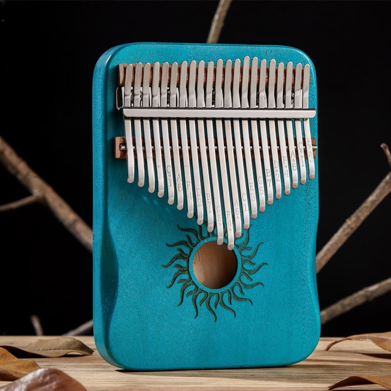 Buddha Stones Kalimba 17/21 Keys Thumb Piano Sun Pattern Maple Wood Beginners Portable Finger Piano - 21 Keys - Blue - image 21