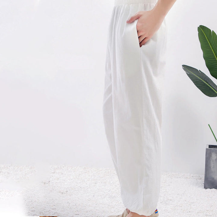 Buddha Stones Summer Solid Color Unisex Elastic Waist Tai Chi Qigong Practice Pants With Pockets - image 5