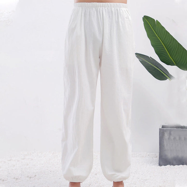 Buddha Stones Summer Solid Color Unisex Elastic Waist Tai Chi Qigong Practice Pants With Pockets - image 4